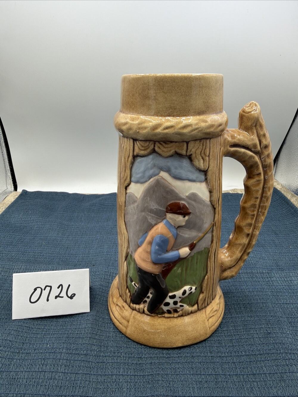 Vintage Style Ceramic Beer Stein Mug - Relief Molded Deer and Mountain Scene